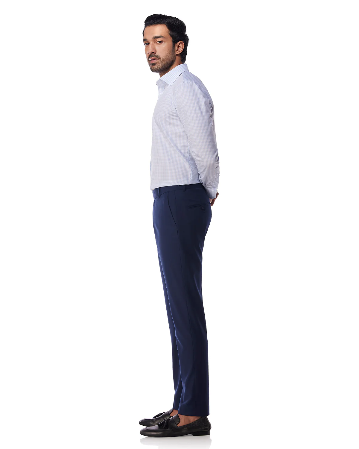 Light Blue Cotton Checked Shirt - Image 4