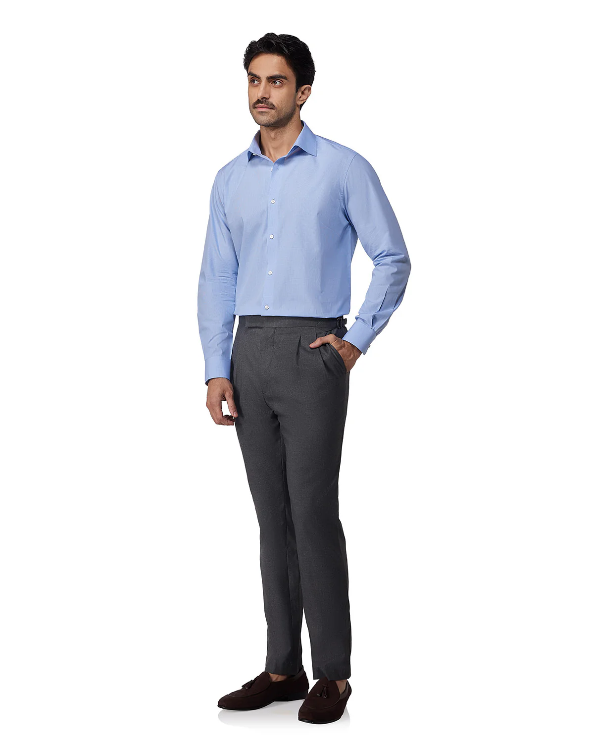 Light Blue Cotton Micro-Checked Shirt - Image 3