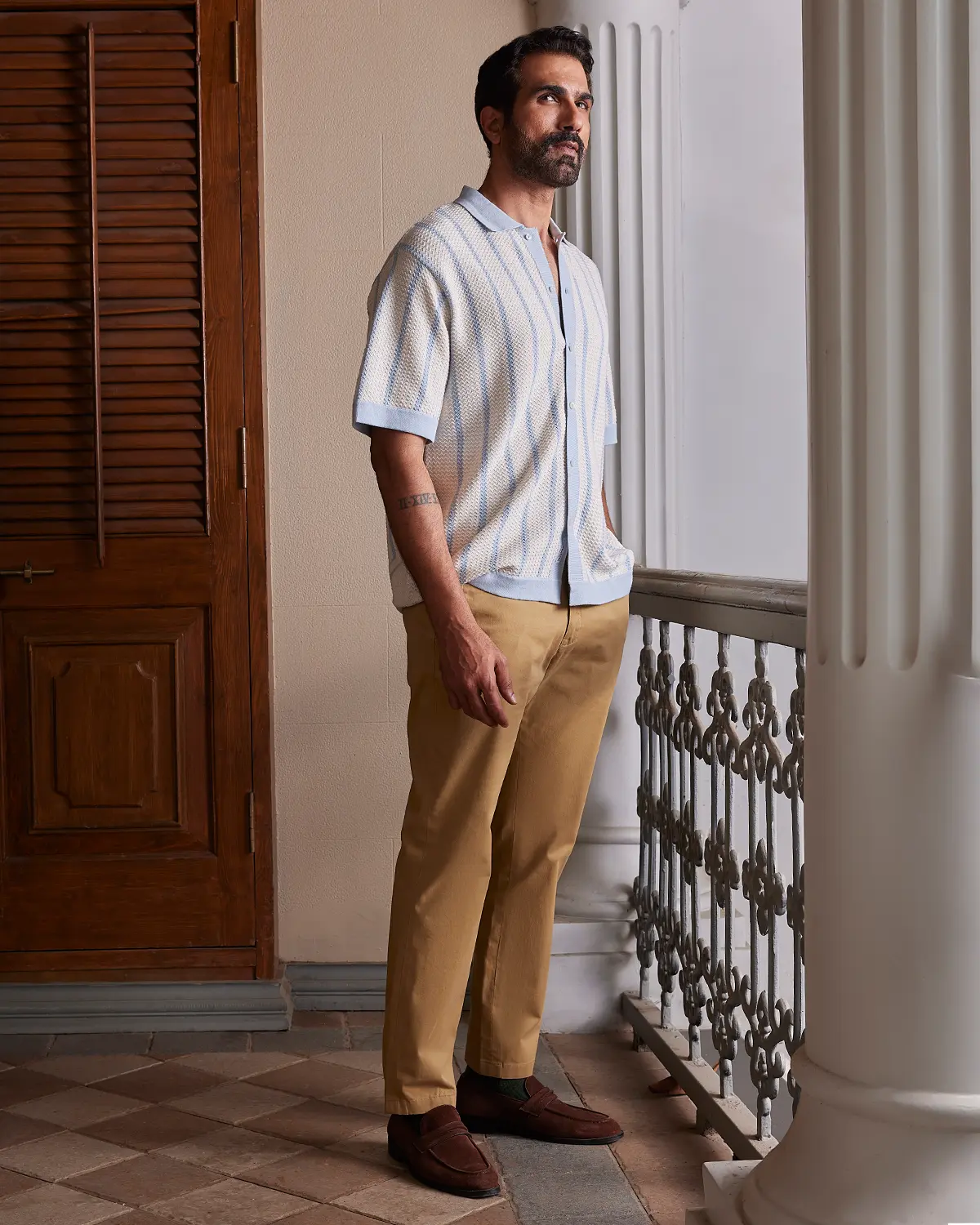Light Blue & White Striped Flat Knit Shirt - Image 4