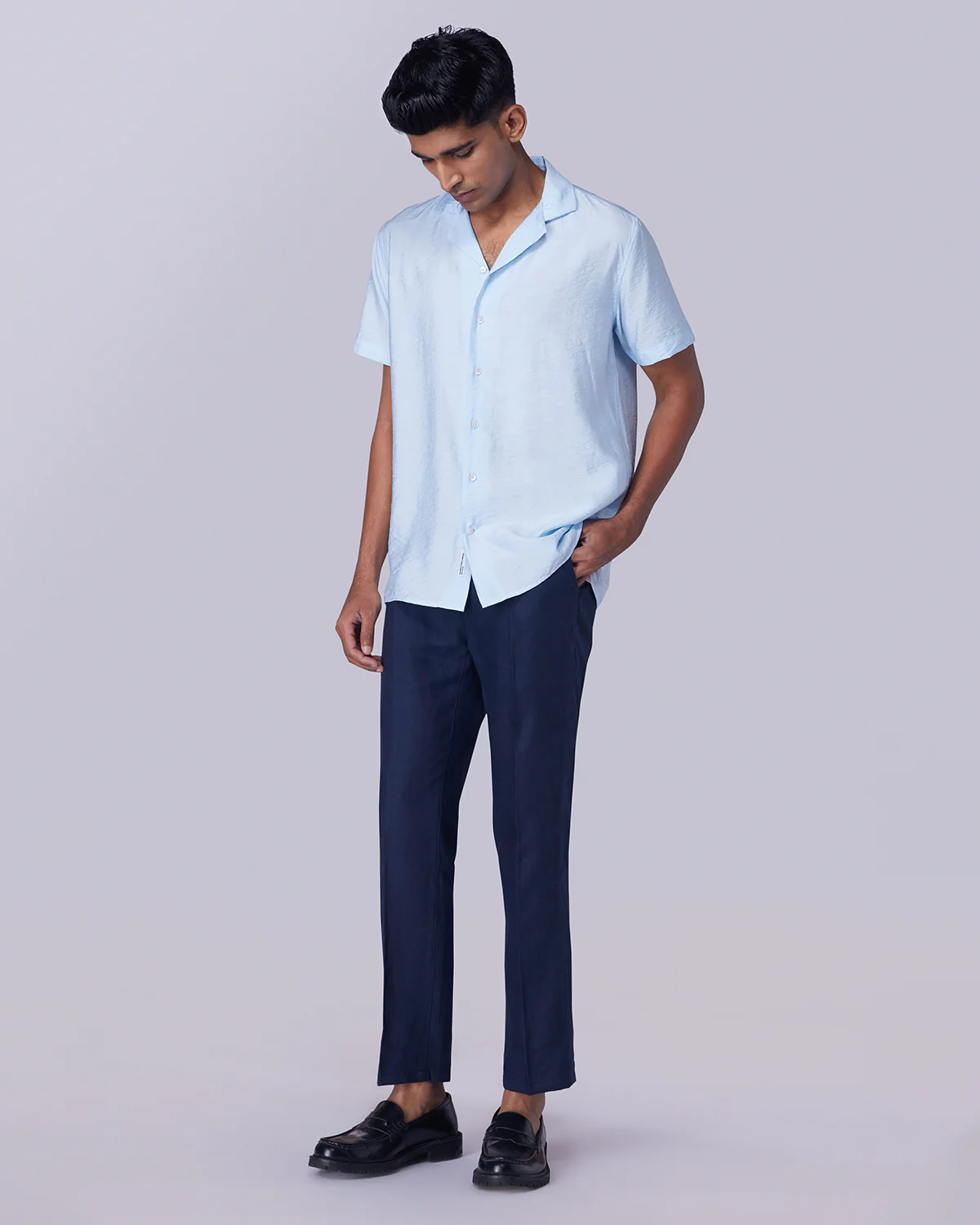 Light Blue Half-Sleeve Textured Shirt - Image 3