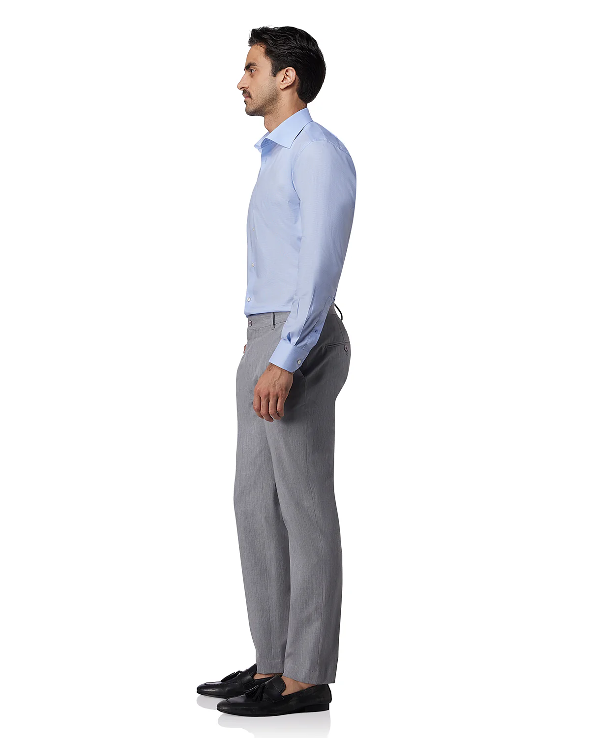 Light Blue Twill Micro-Checked Shirt - Image 4