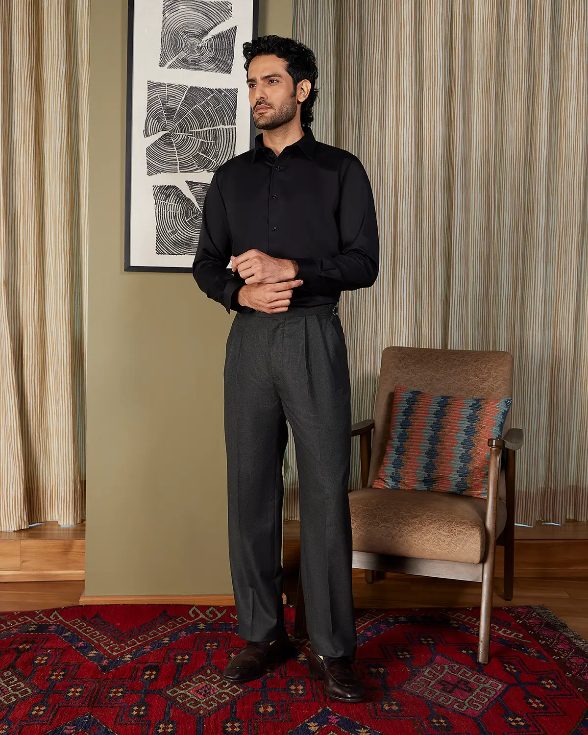Luthai Easy-Care Black Twill Shirt - Image 4