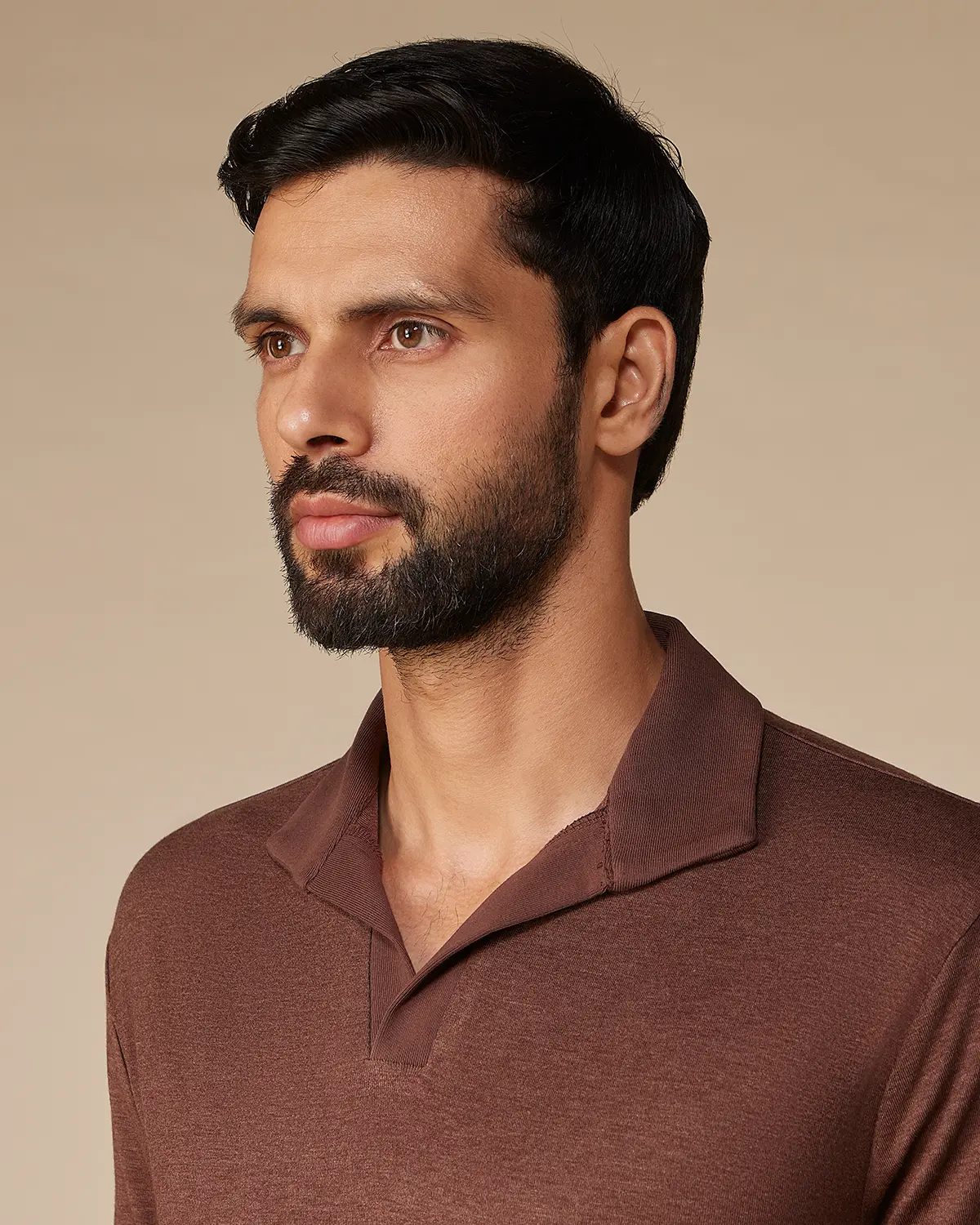 Lyocell Wool Stretch Johnny Polo - Coffee Brown - Image 3