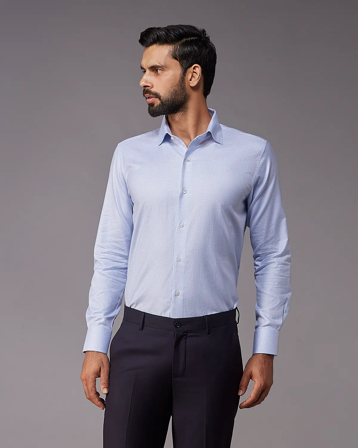 2-Ply Egyptian Cotton Blue Houndstooth Shirt - Image 2