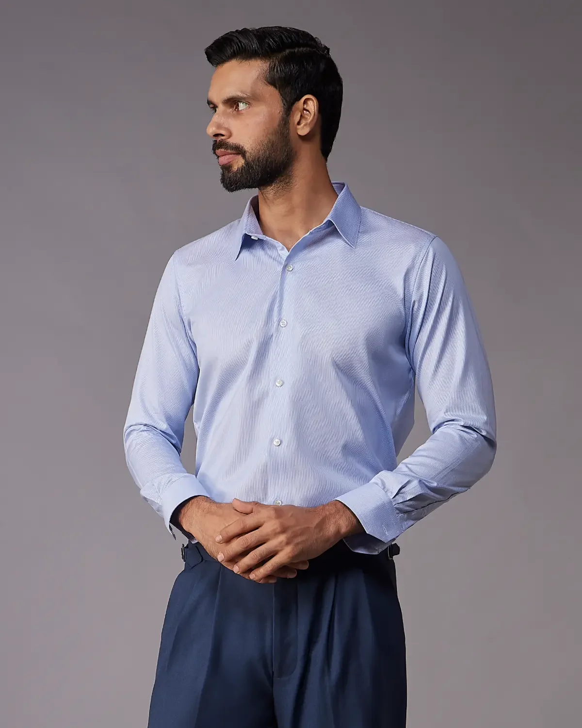 2-Ply Egyptian Cotton Blue & White Textured Striped Shirt - Image 2
