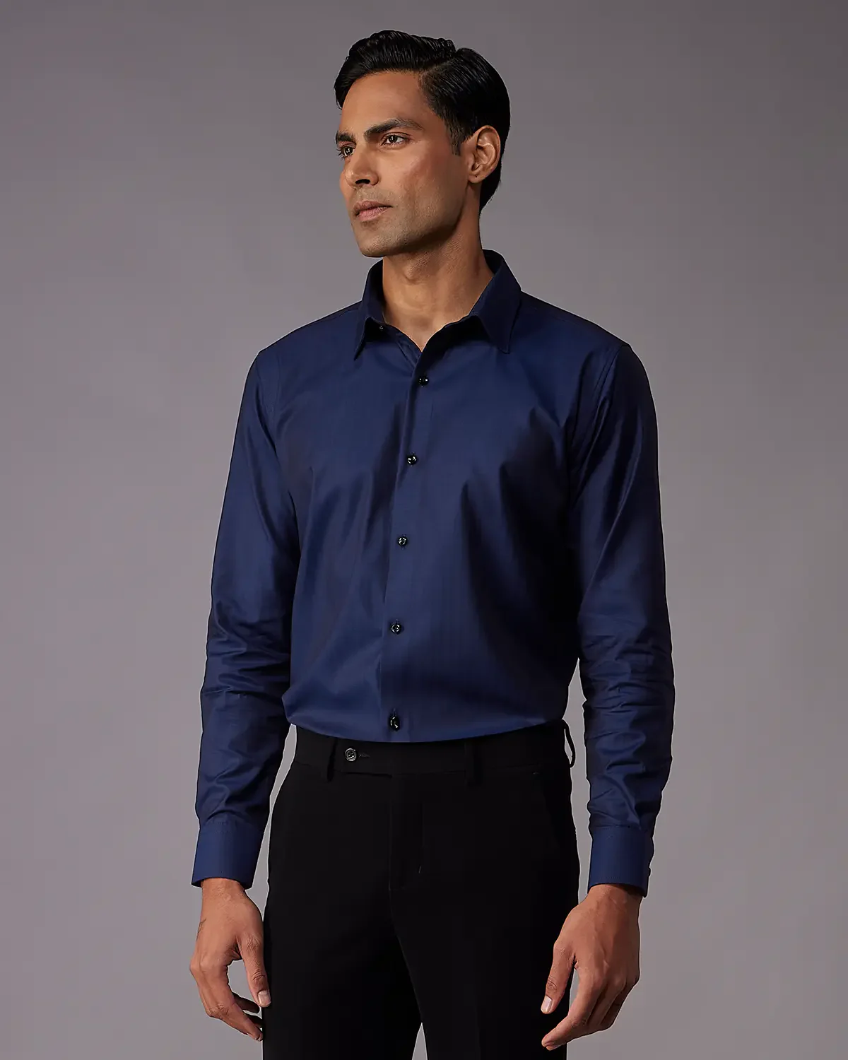 2-Ply Egyptian Cotton Navy Herringbone Shirt - Image 2