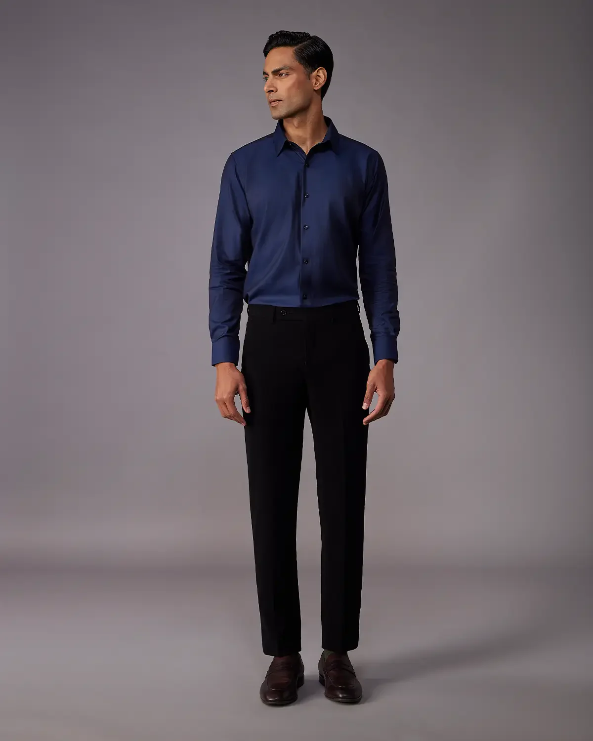 2-Ply Egyptian Cotton Navy Herringbone Shirt - Image 5