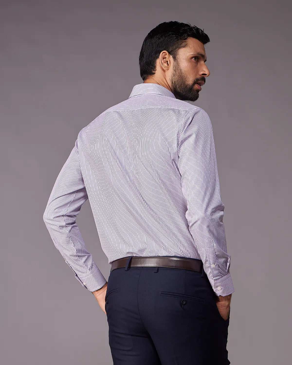 2-Ply Egyptian Cotton Pink & Blue Striped Shirt - Image 3