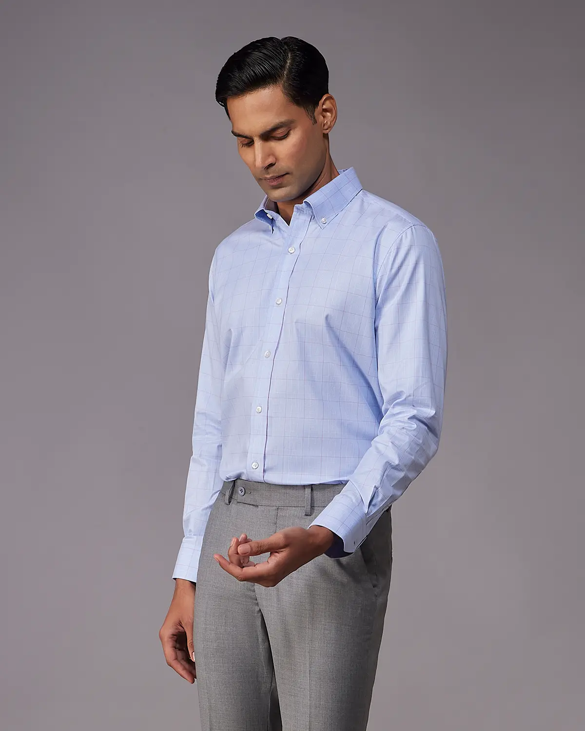 2-Ply Egyptian Cotton Red & Light Blue Dobby Checked Shirt - Image 2