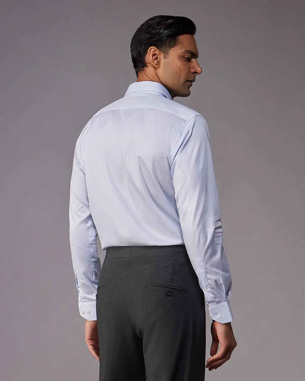 2-Ply Egyptian Cotton Twill Fine Blue Striped Shirt - Image 3