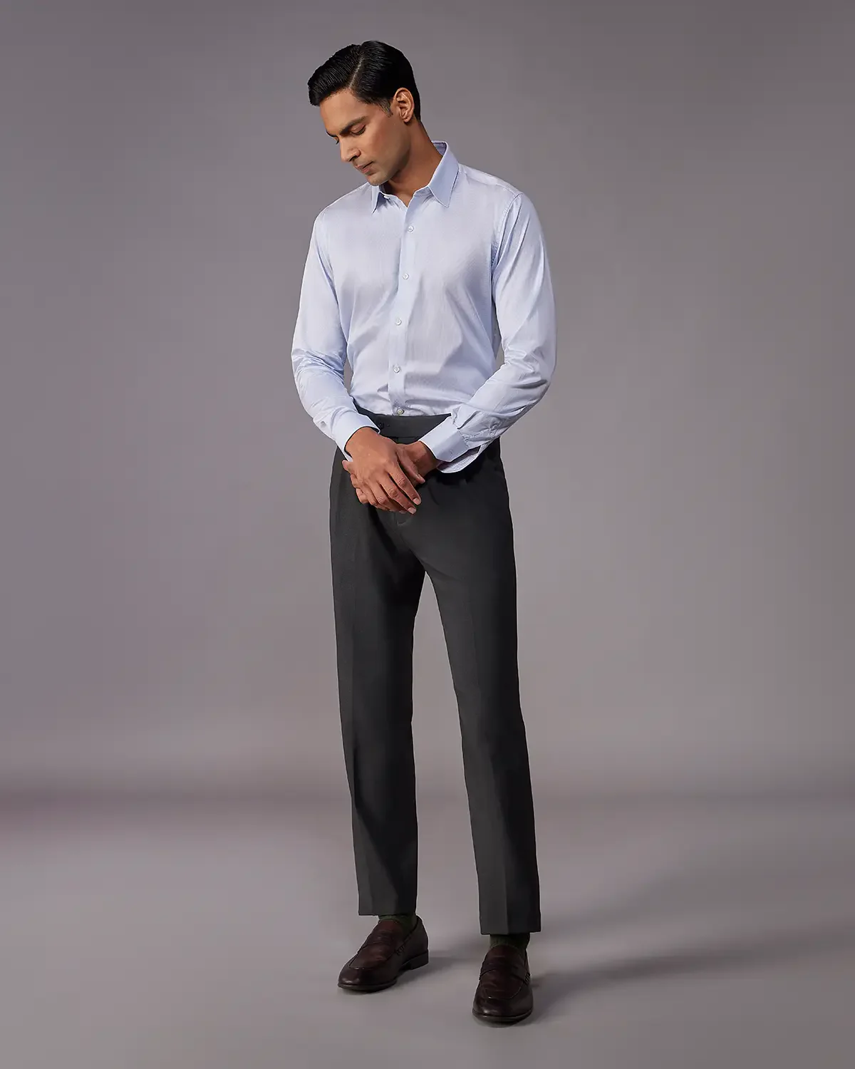 2-Ply Egyptian Cotton Twill Fine Blue Striped Shirt - Image 5