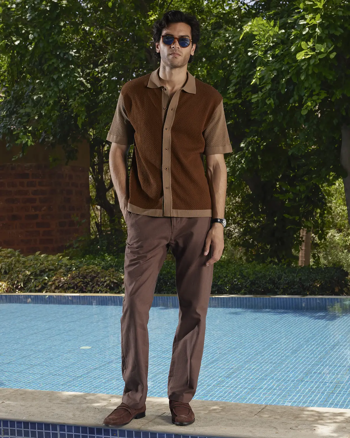 Mocha Duo-Tone Flat Knit Shirt - Image 3