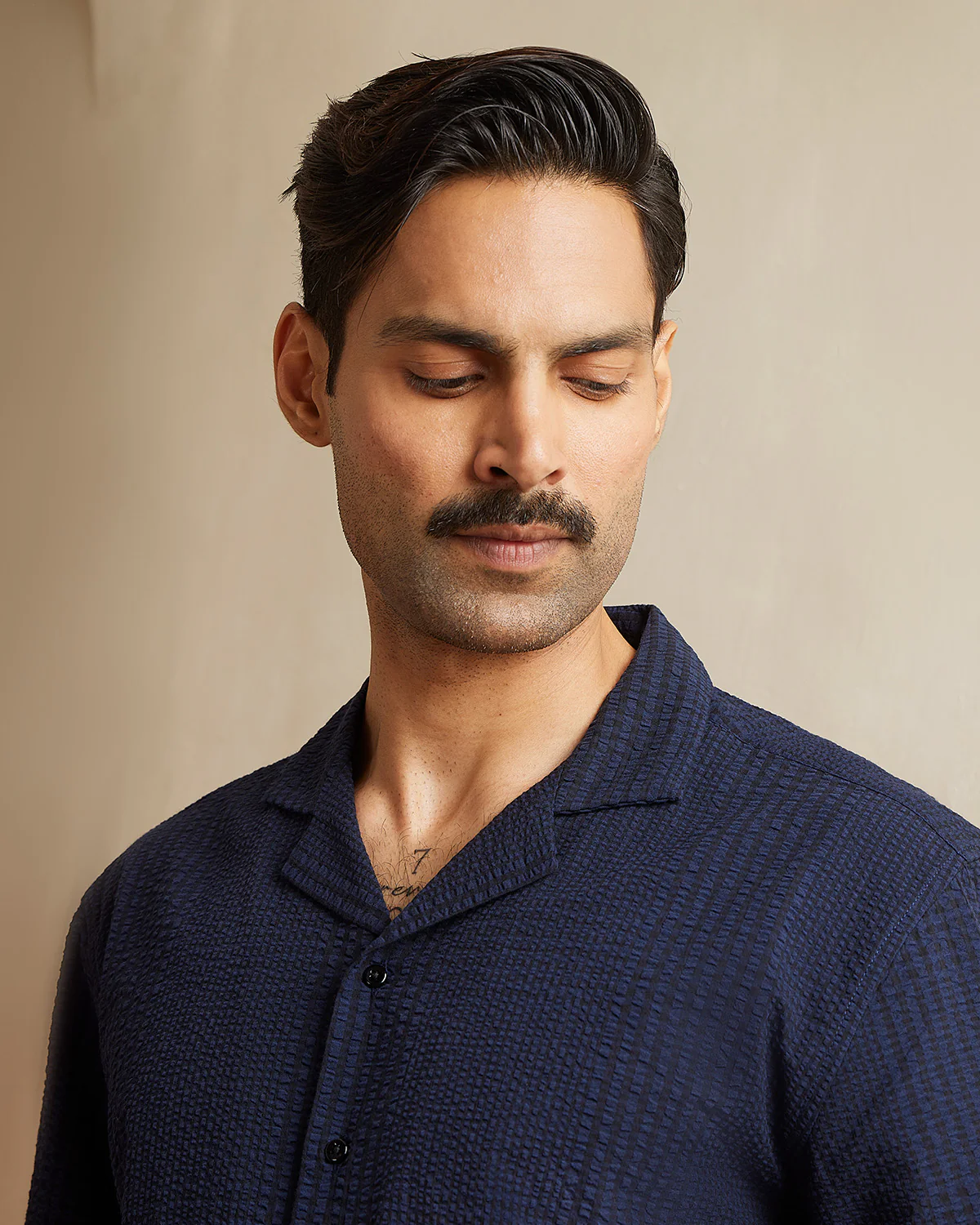 Navy Blue Seersucker Striped Shirt - Image 2