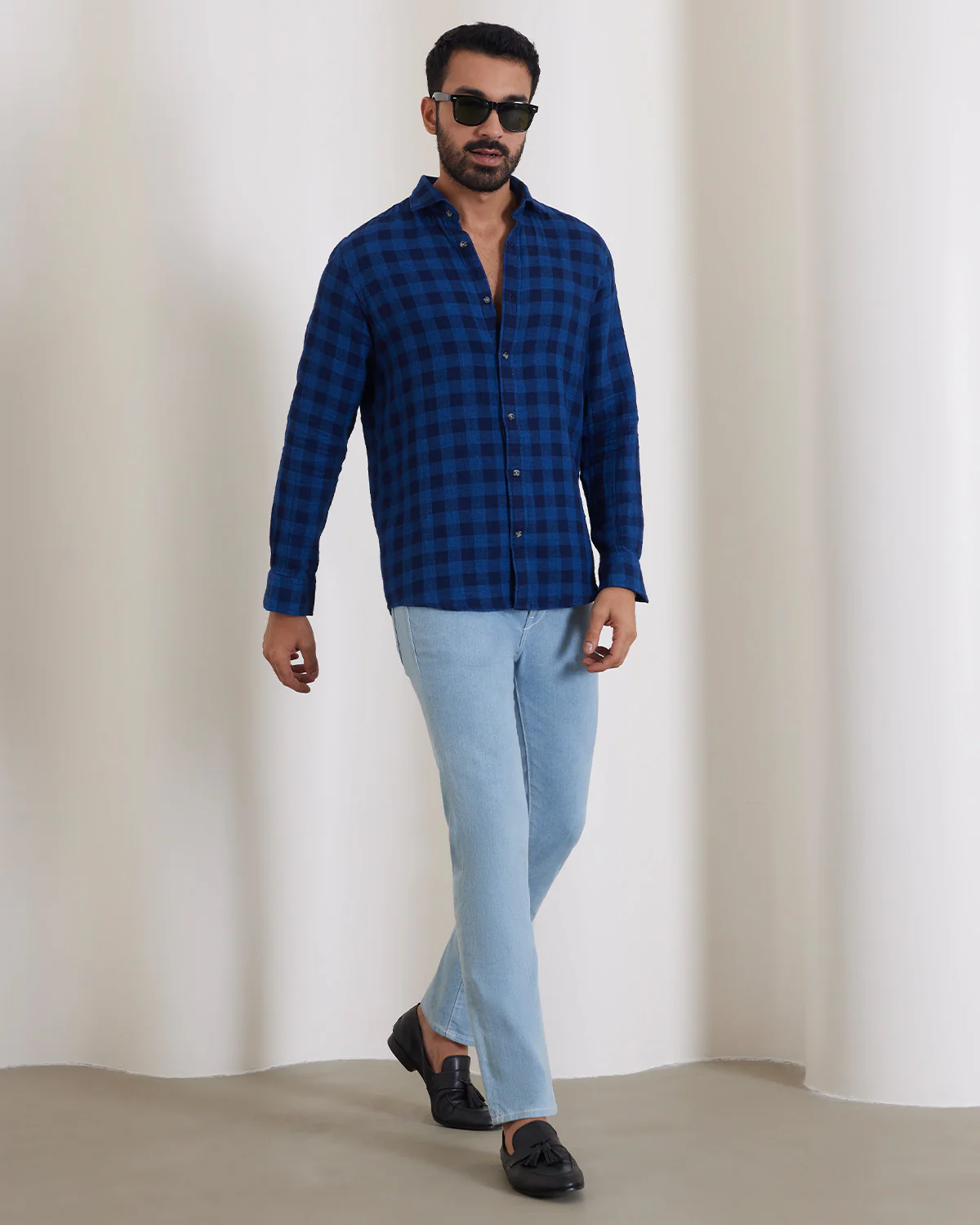 Navy Cotton Checked Shirt - Image 4