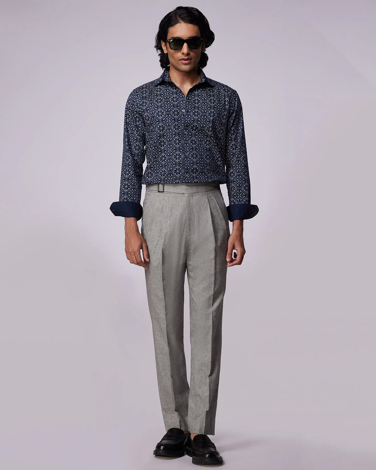 Navy Tile Printed Shirt - Image 4