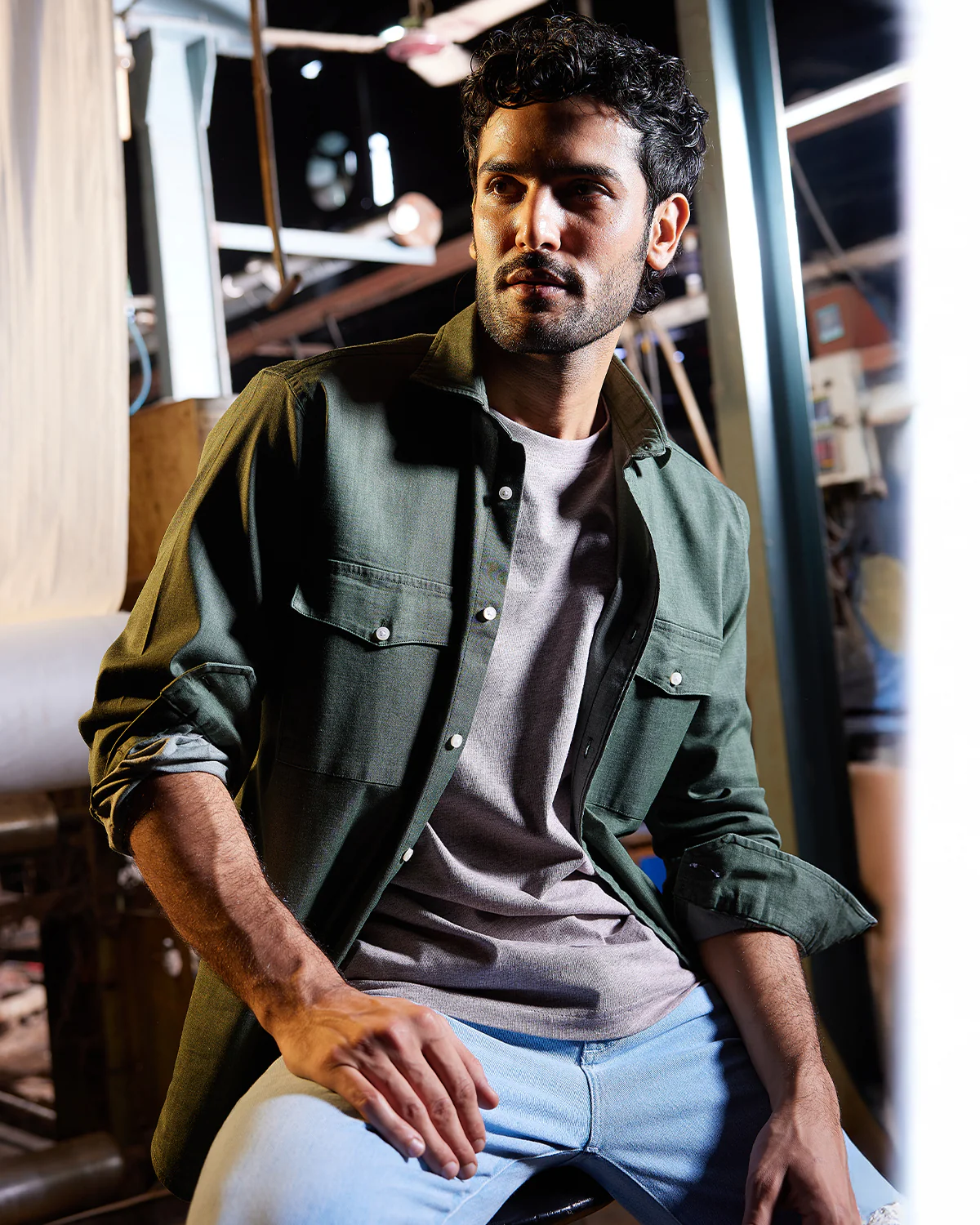 Olive Denim Shirt - Image 3