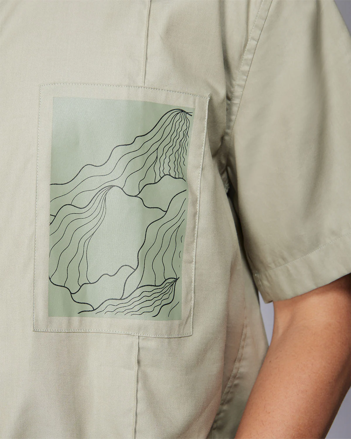 Olive Half-Sleeve Modal Twill Shirt - Image 3