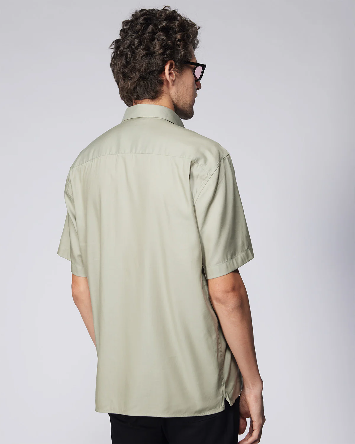 Olive Half-Sleeve Modal Twill Shirt - Image 4