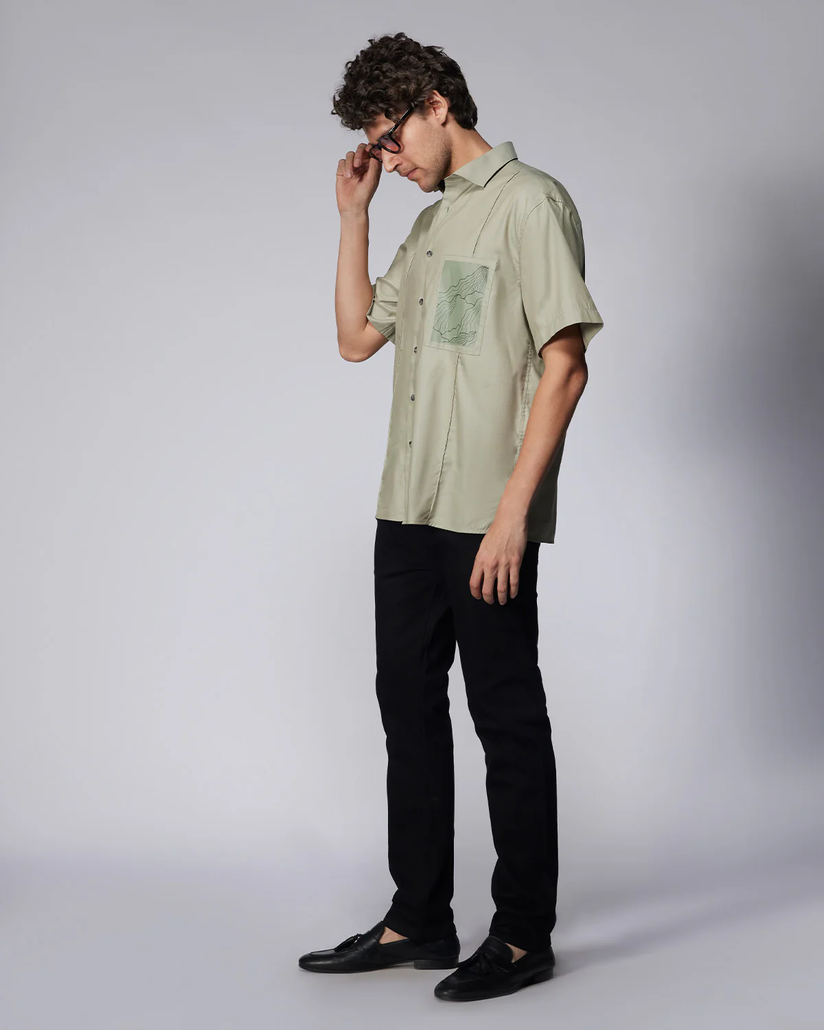 Olive Half-Sleeve Modal Twill Shirt - Image 6