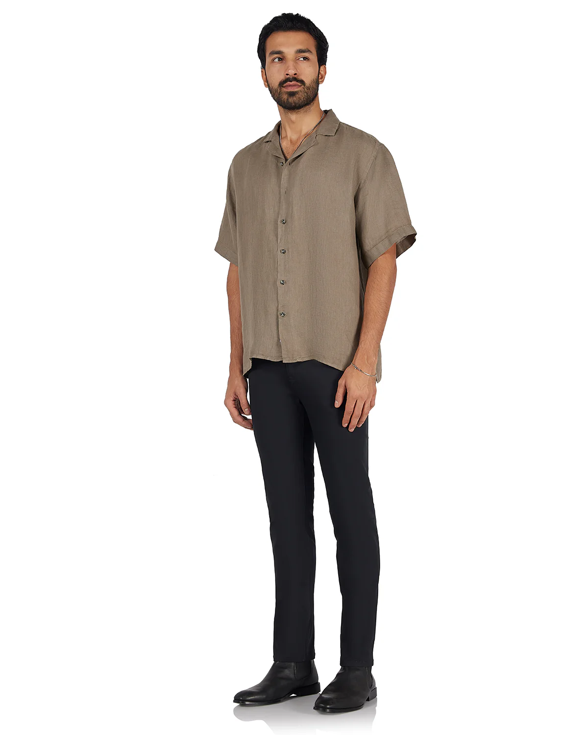 Olive Washed 100% Linen Twill Shirt - Image 3