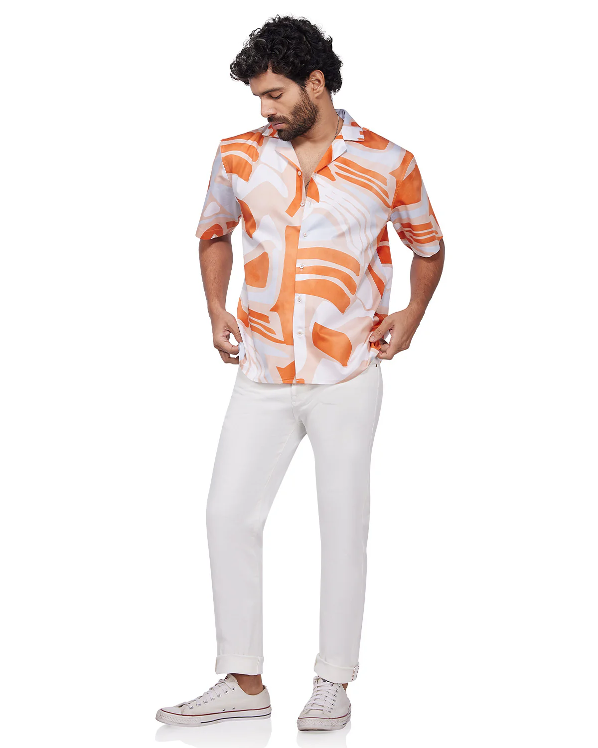Orange Abstract Printed Shirt - Image 3