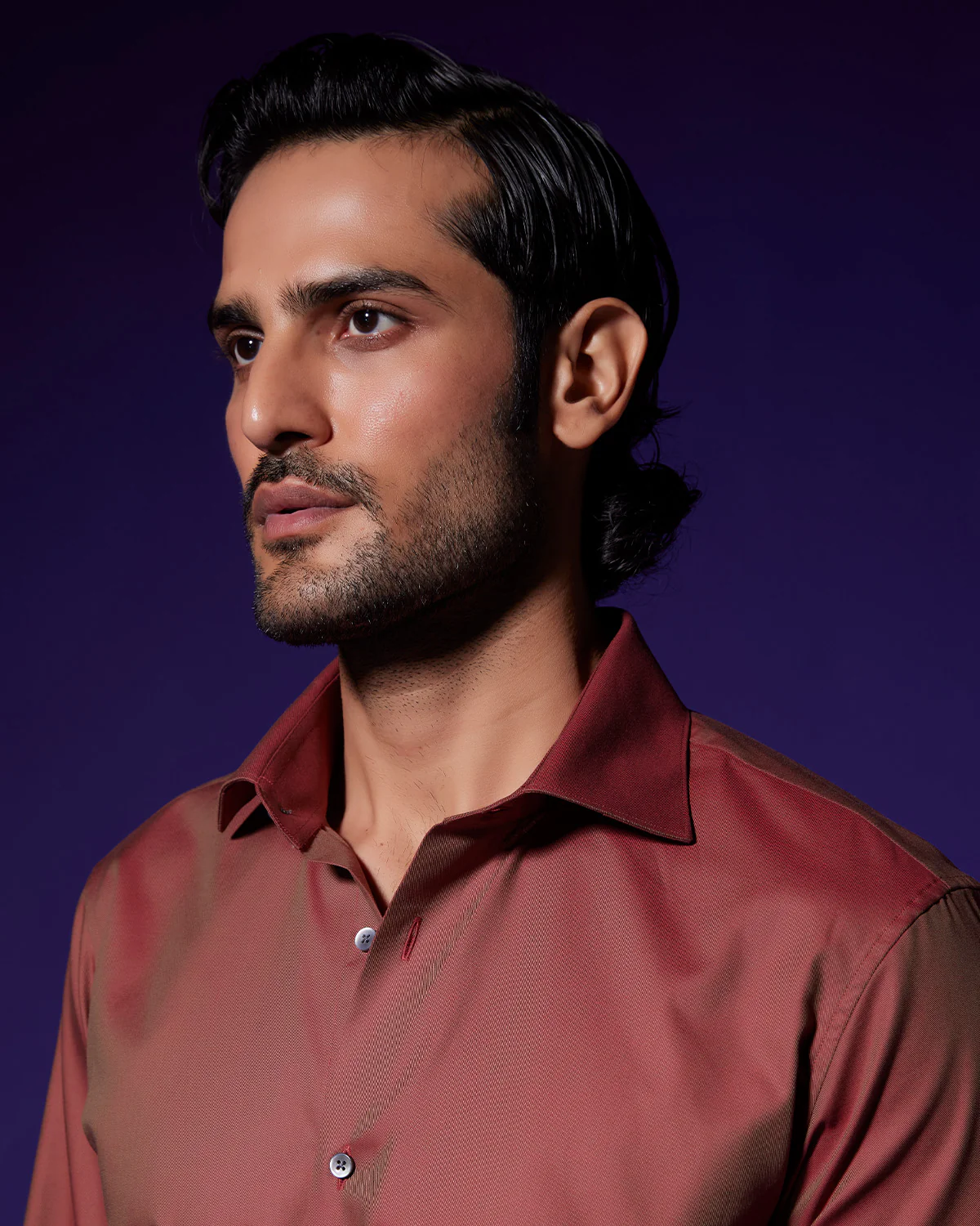Orion Two-Tone Twill Shirt - Dark Brown - Image 2