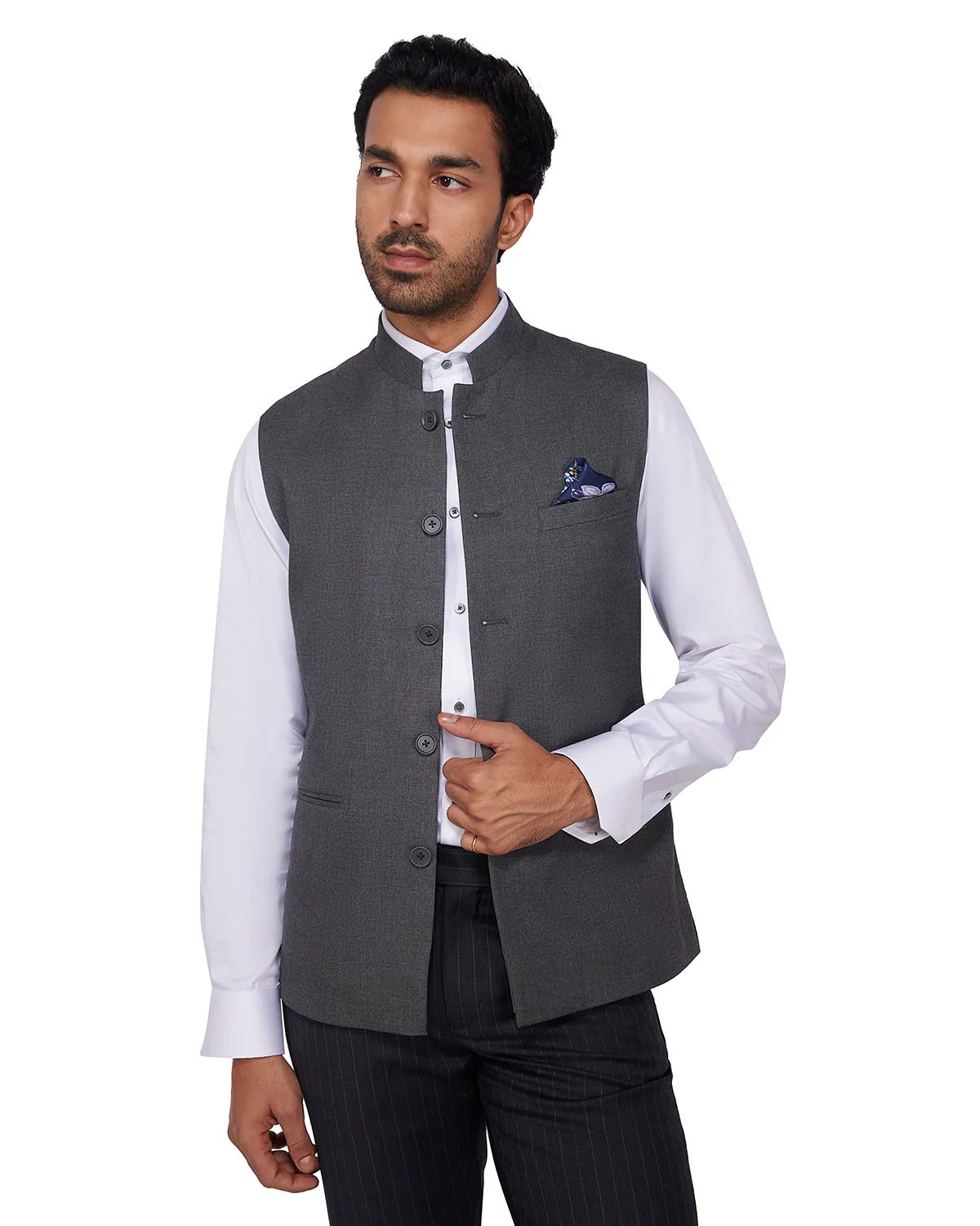 Paramount Stretch Nehru Jacket - Grey - Image 4