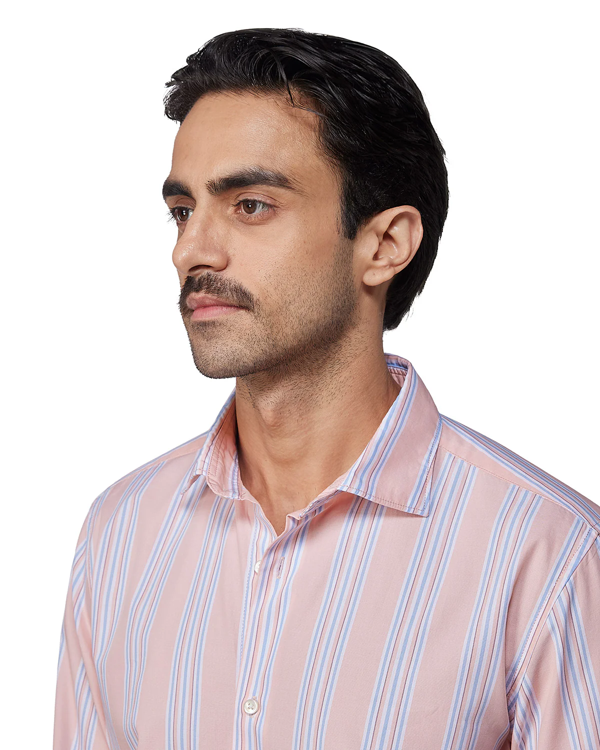 Peach & Blue Cotton Striped Shirt - Image 2