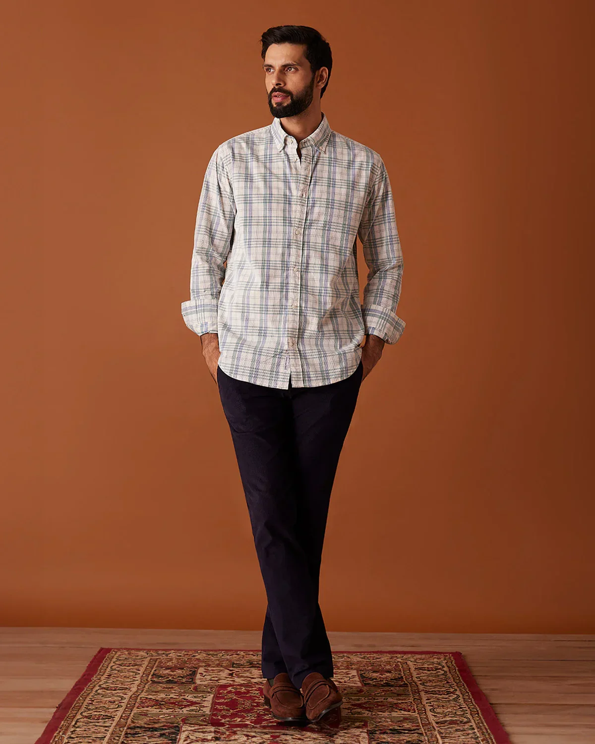 Pine Green & Cream Corduroy Checked Shirt - Image 3
