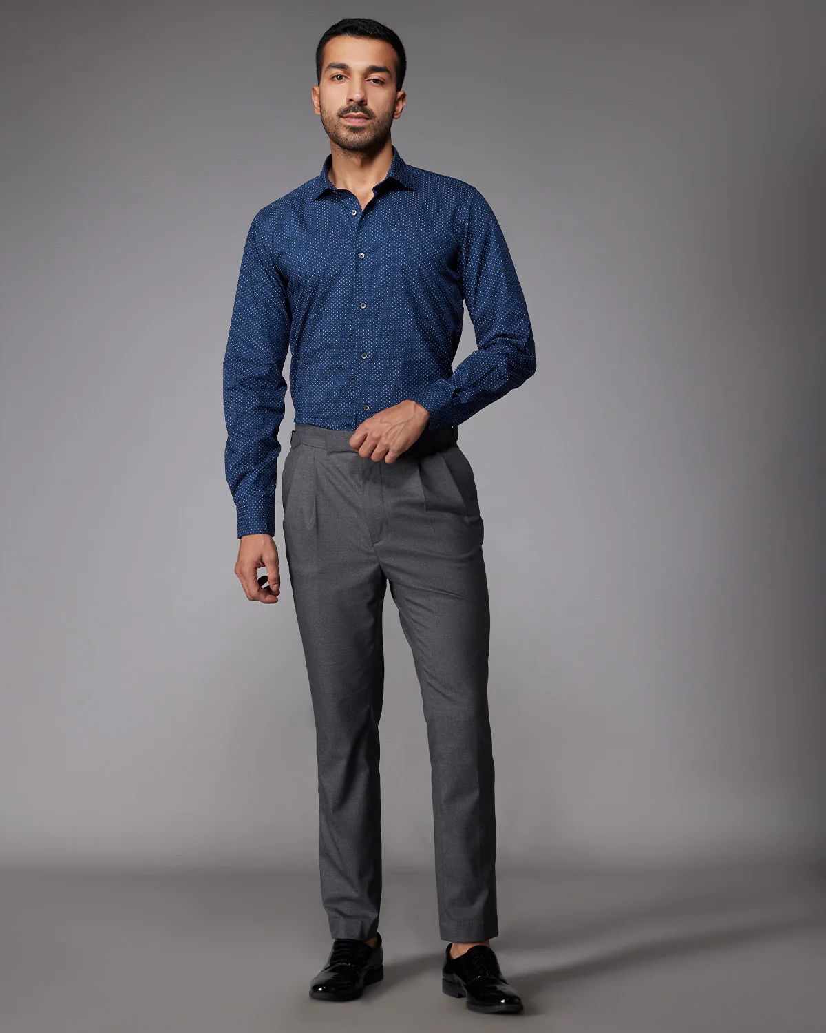 Polka Dot Printed Shirt - Navy - Image 3