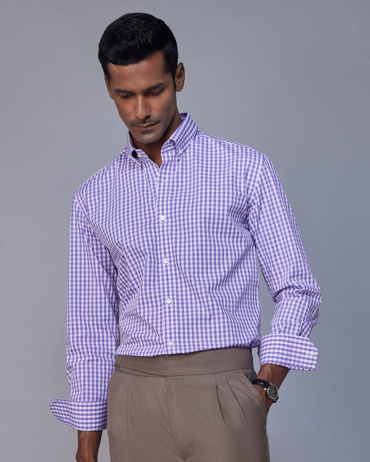 Purple Gingham Checked Shirt - Image 2