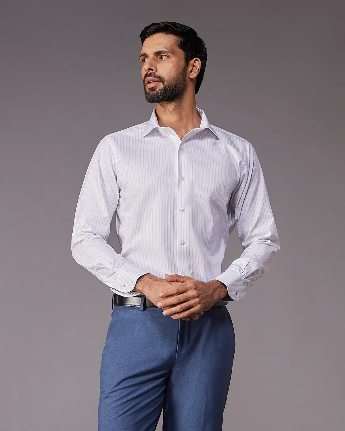 2-Ply Egyptian Cotton Light Blue Striped Shirt - Image 2