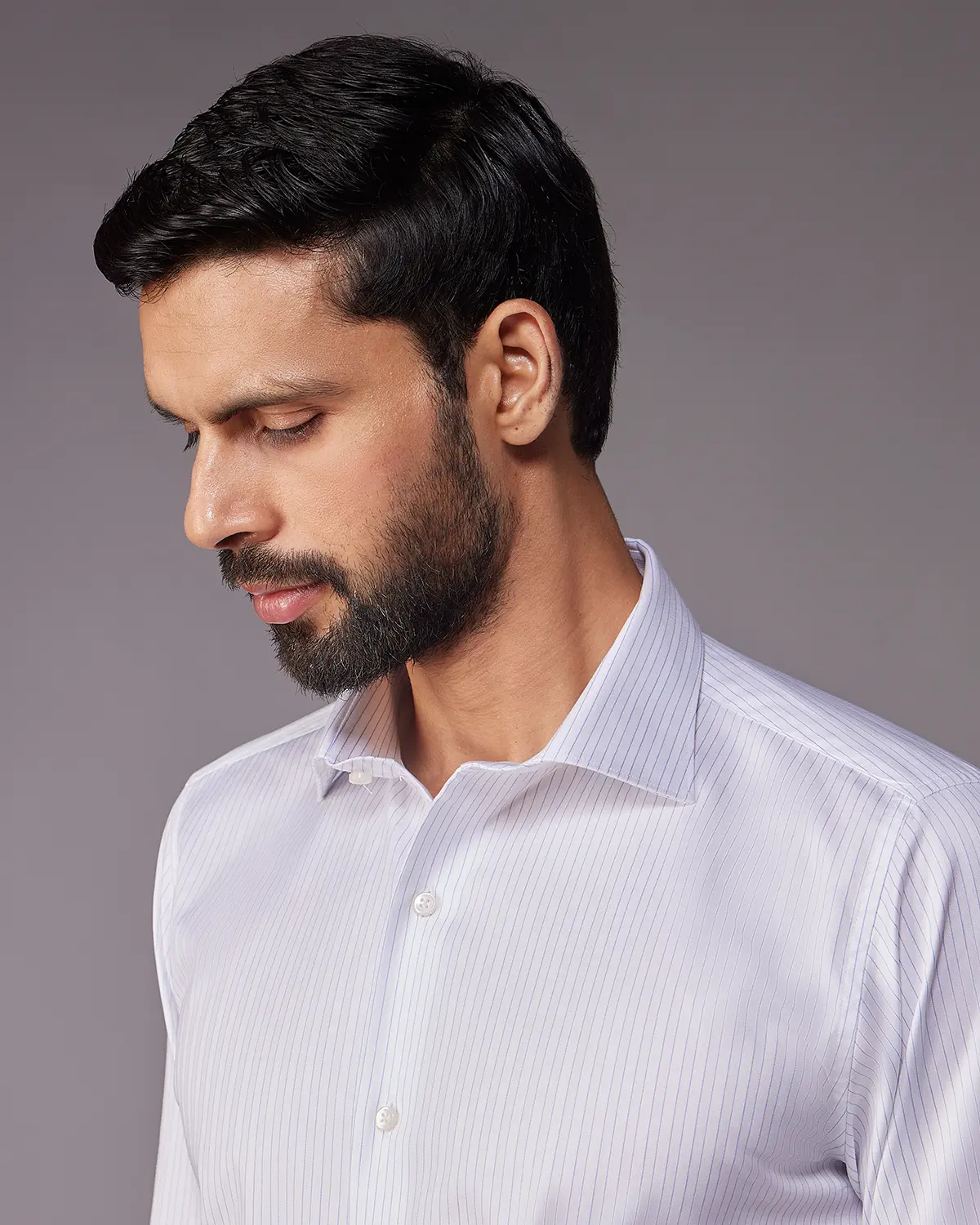 2-Ply Egyptian Cotton Light Blue Striped Shirt - Image 4