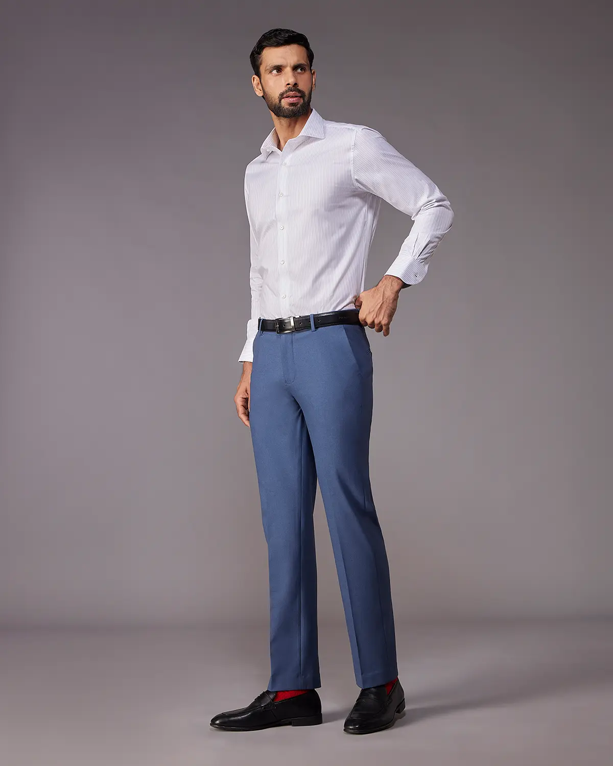 2-Ply Egyptian Cotton Light Blue Striped Shirt - Image 5