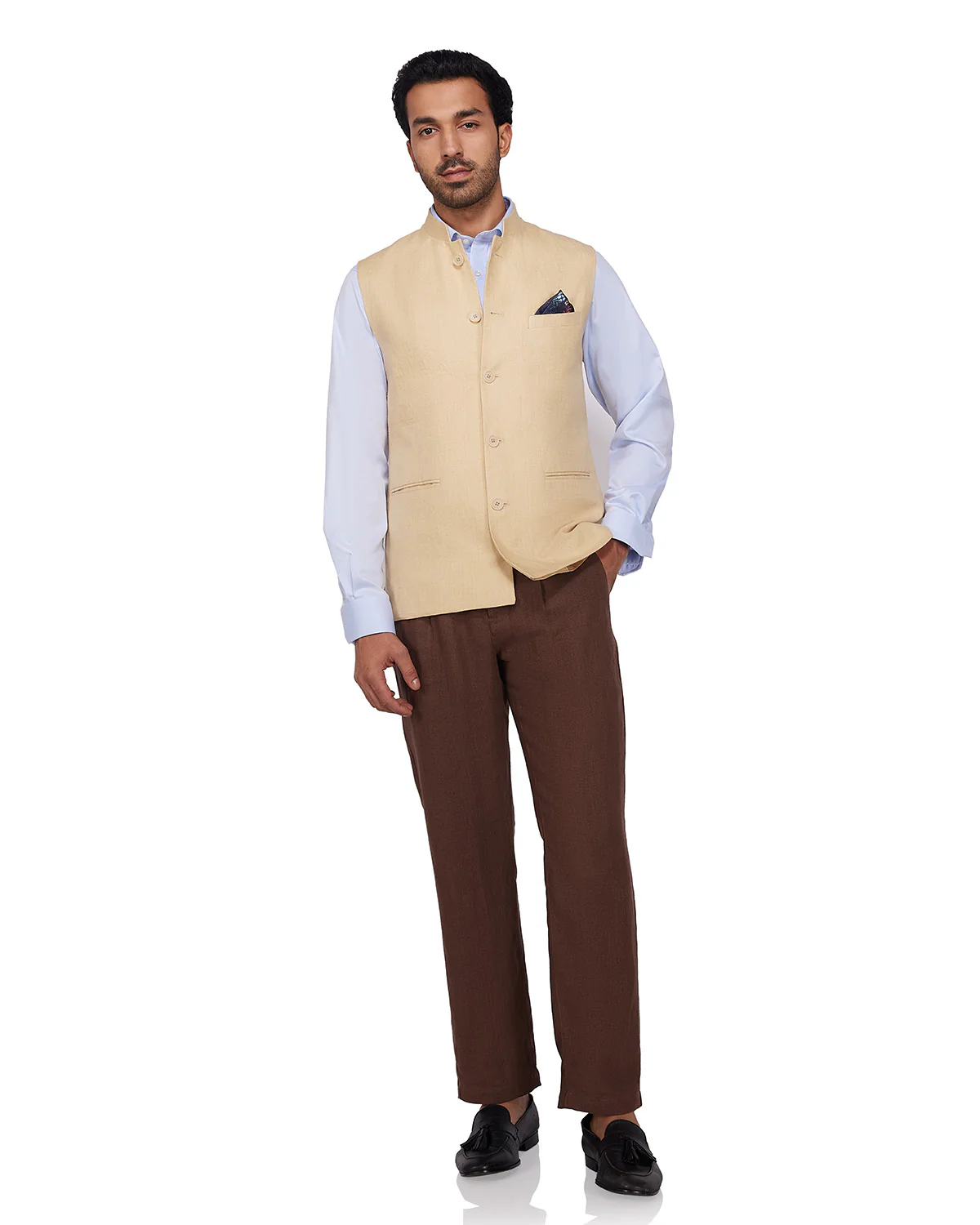 Sandstone Linen Nehru Jacket - Beige - Image 3