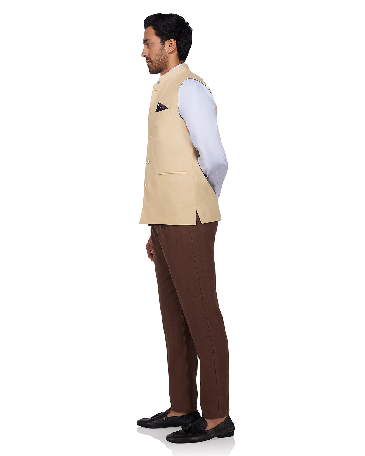Sandstone Linen Nehru Jacket - Beige - Image 5