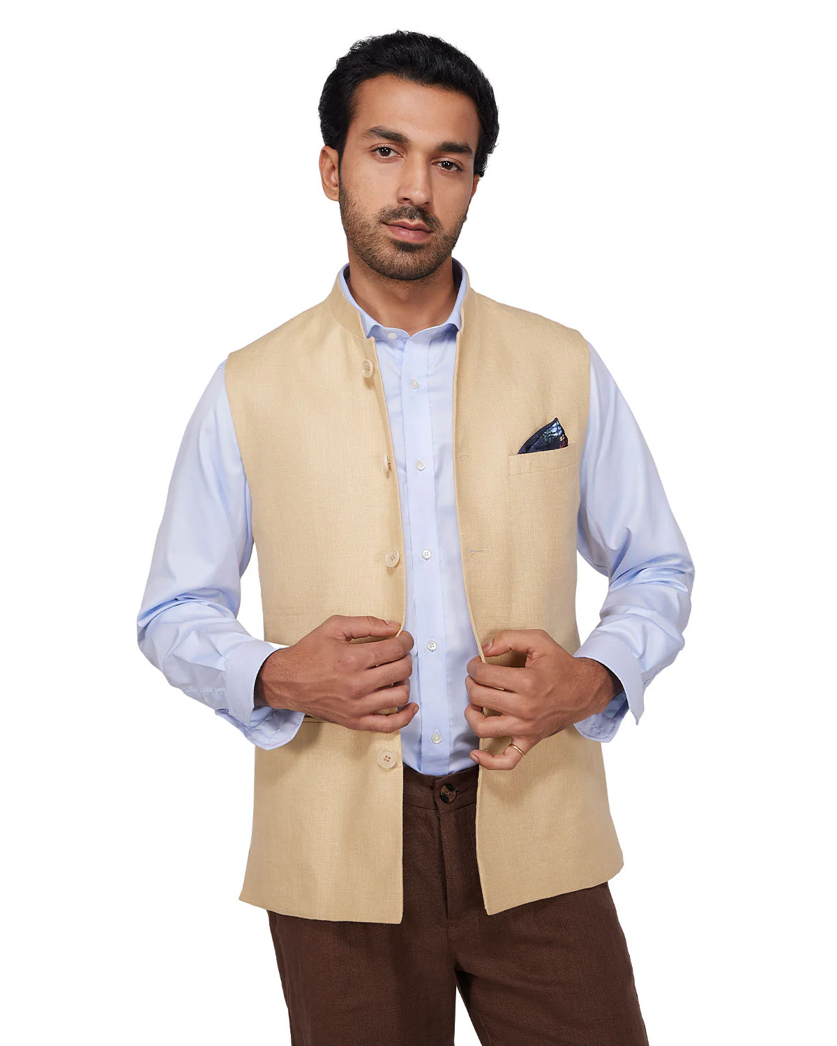 Sandstone Linen Nehru Jacket - Beige - Image 6
