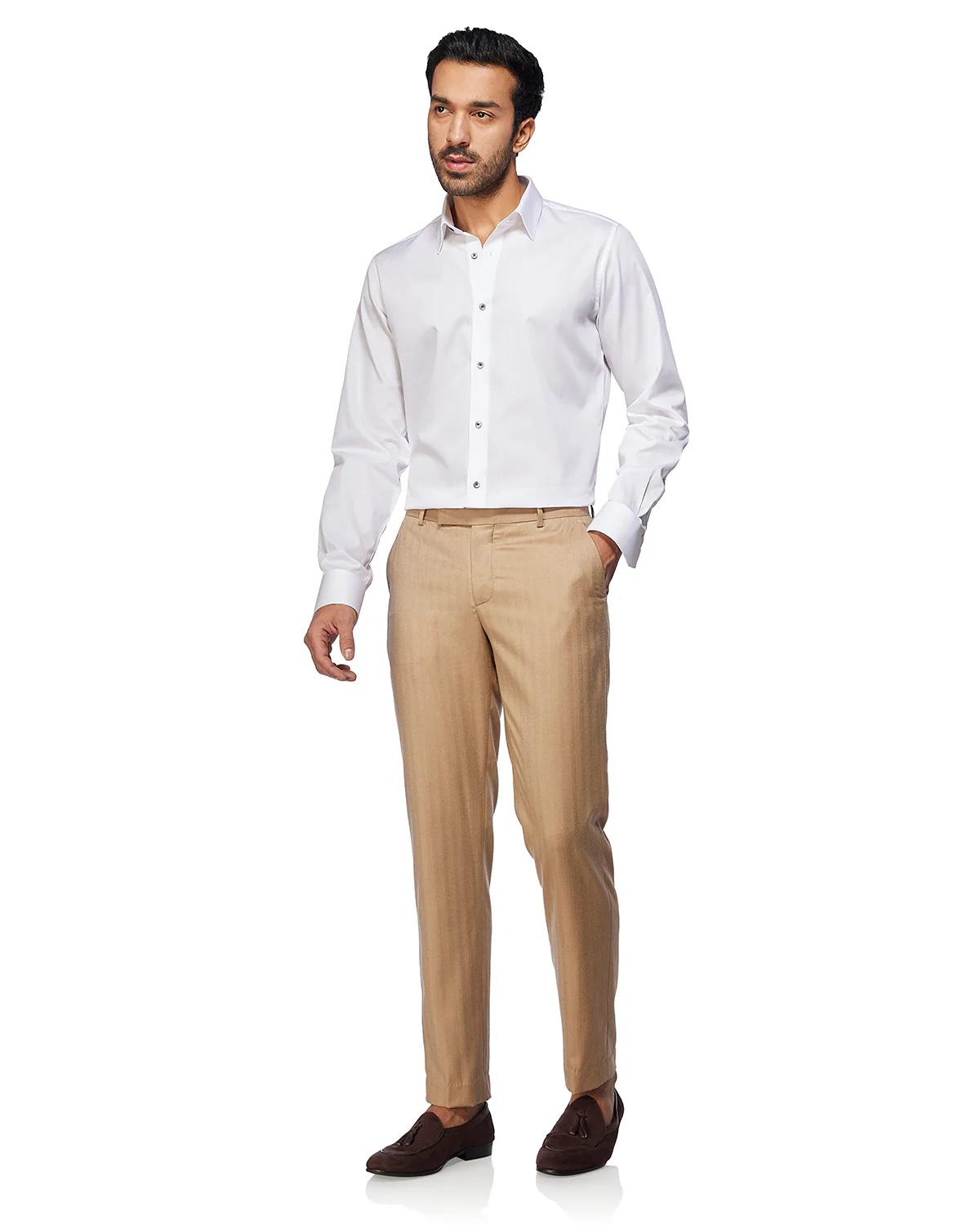 Self-Striped Cotton Dobby Shirt - White - Image 3