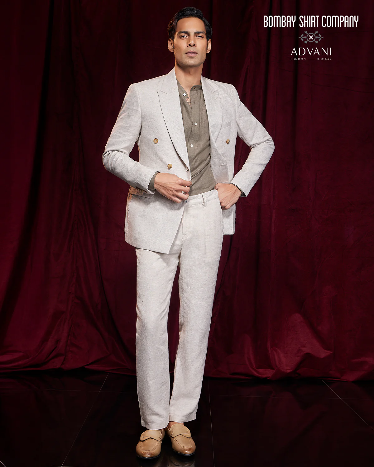 Serenade 100% Linen Double Breasted Blazer - Beige - Image 3