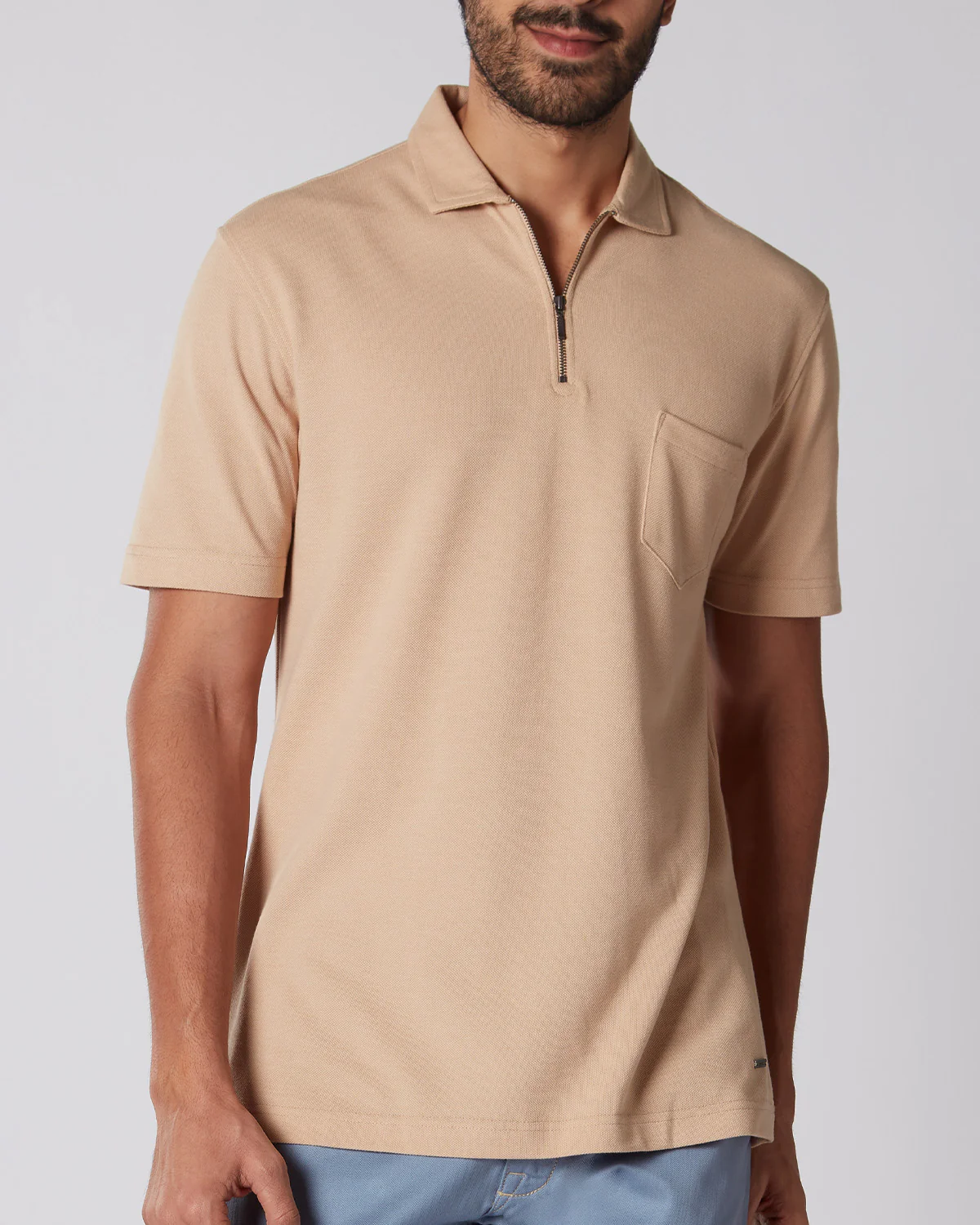 Signature Zipper Polo - Beige - Image 2