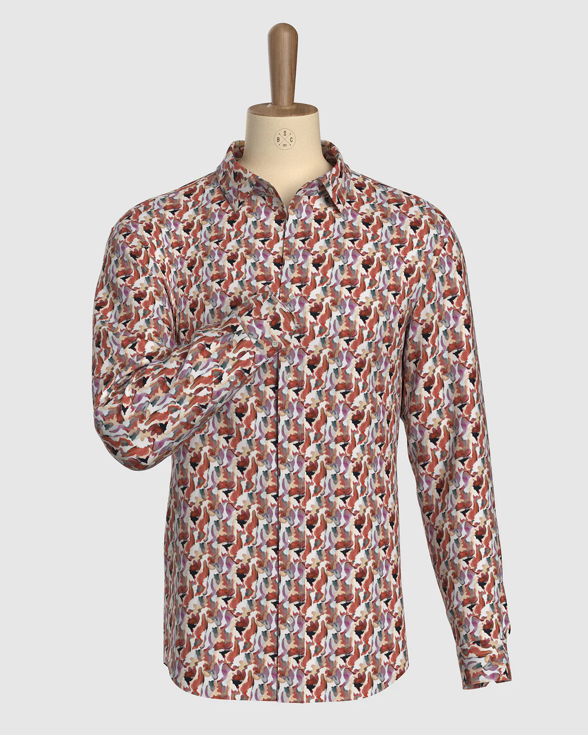 Sirocco Cotton Silk Printed Shirt - Peach & White - Image 2