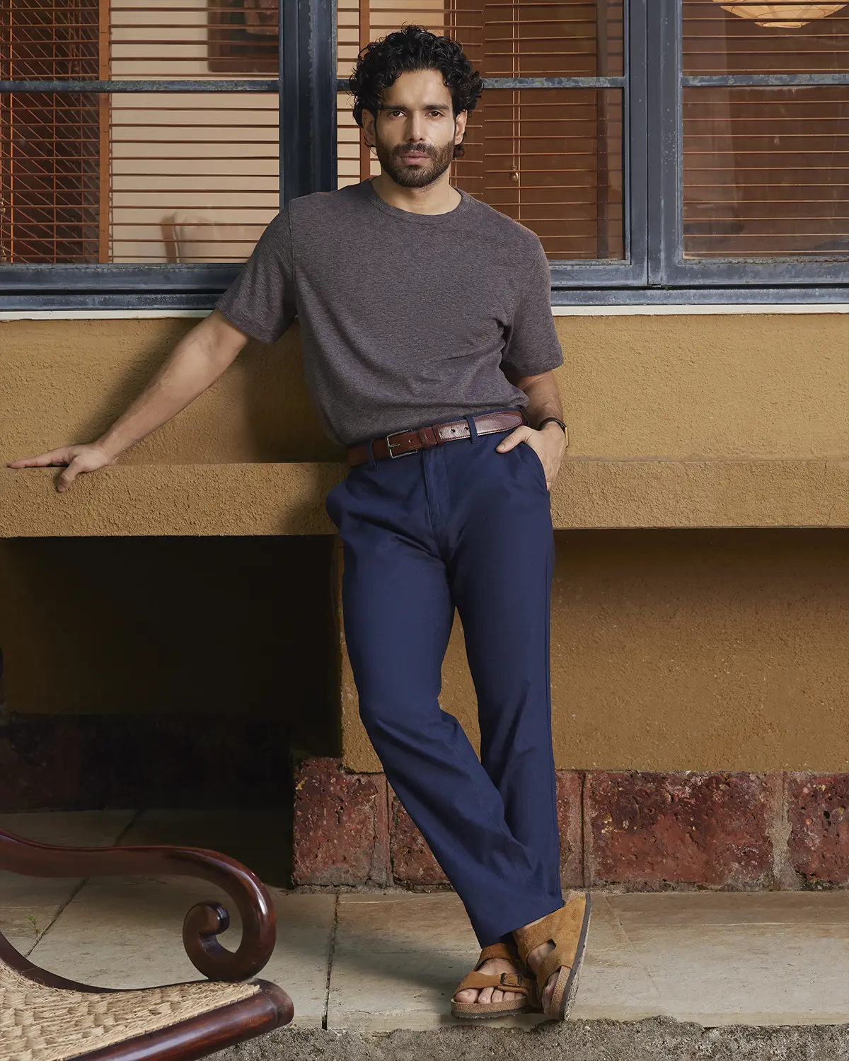 Slub Relaxed T-Shirt- Brown - Image 3