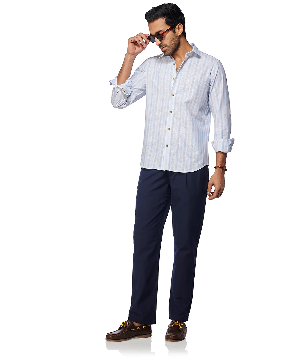 Slubby Cotton Striped Shirt - Light Blue - Image 3