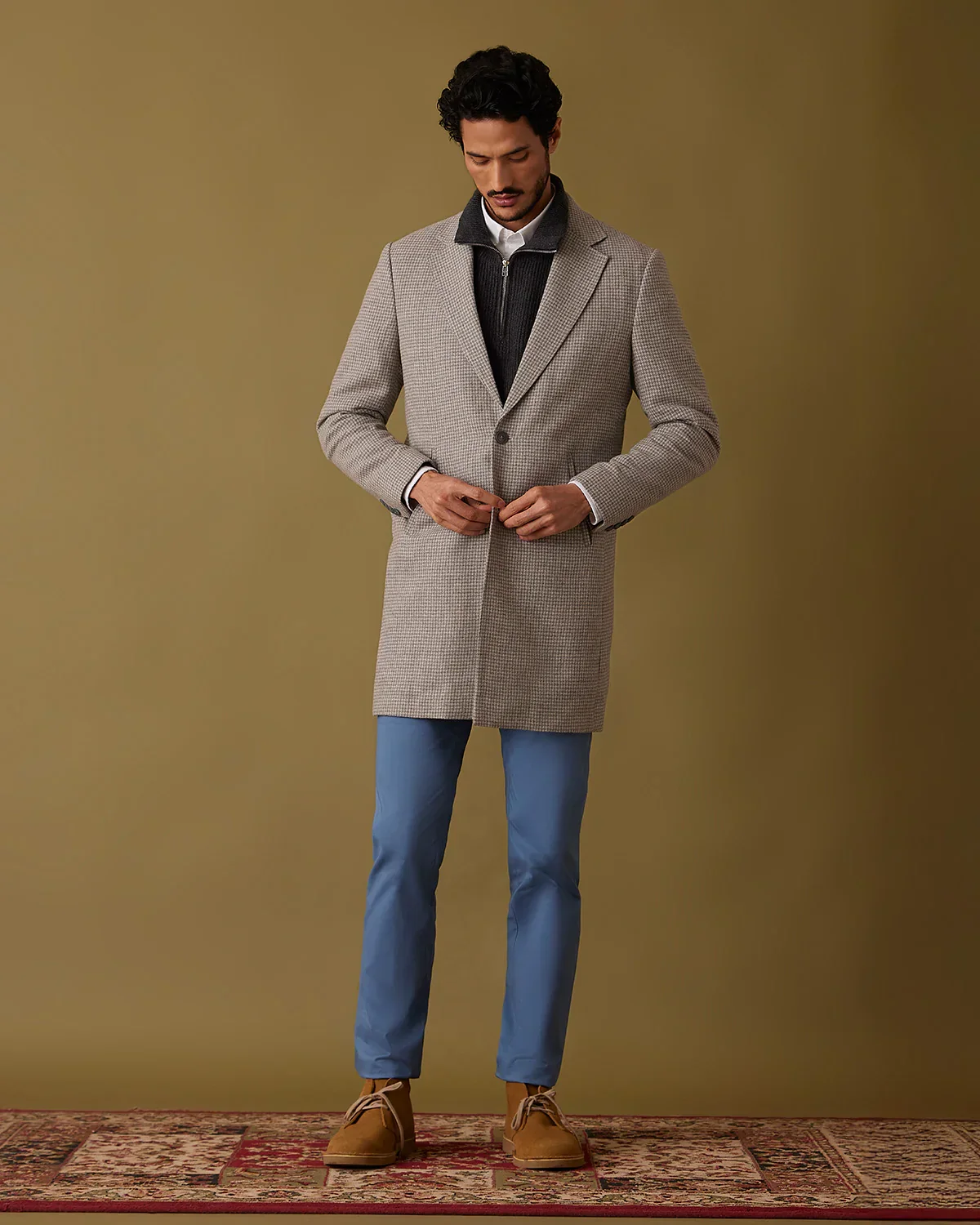 Smokestack Houndstooth Tweed Long Jacket - Grey - Image 4