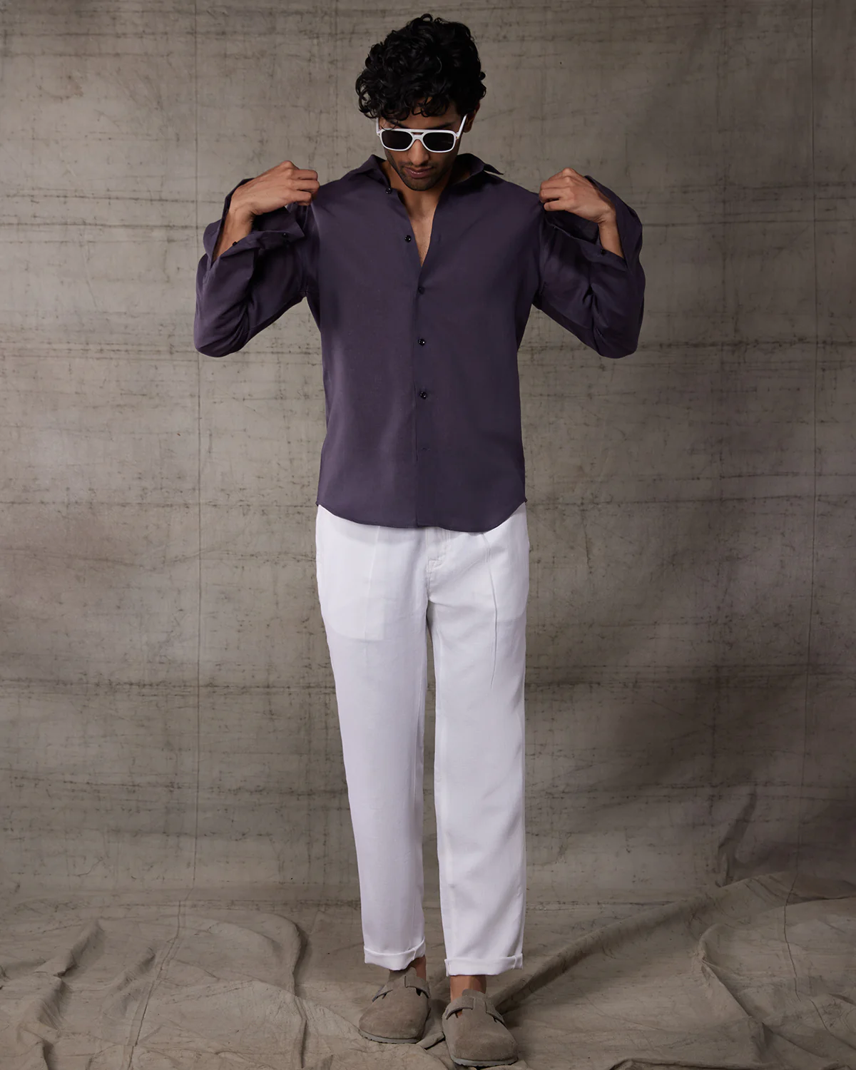 Soft Washed Linen Shirt - Dark Purple - Image 3