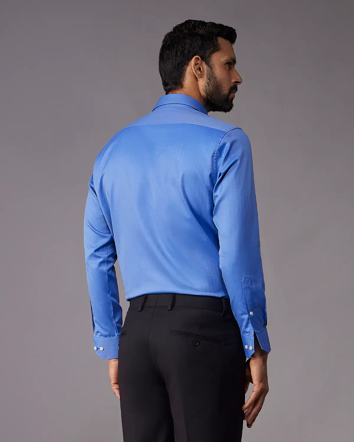 2-Ply Egyptian Cotton Mid Blue Herringbone Shirt - Image 3