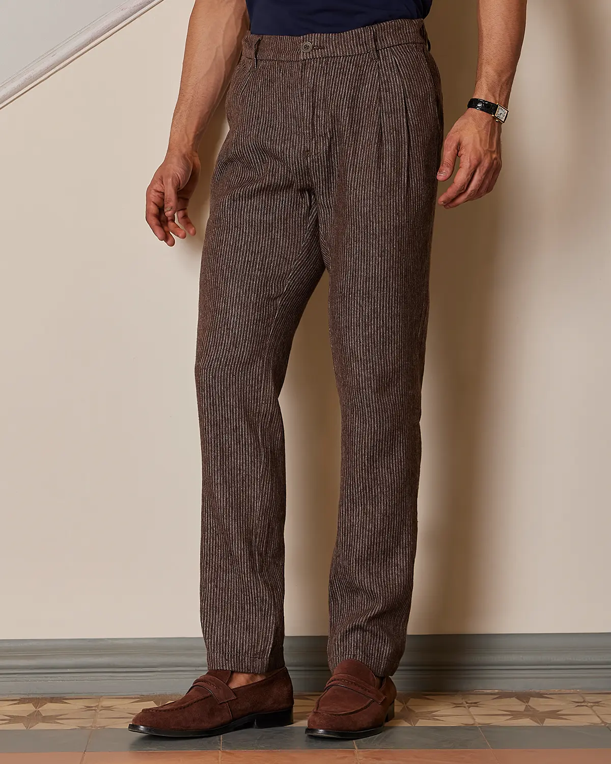 Solan Washed Striped Lounge Pants - Brown - Image 3
