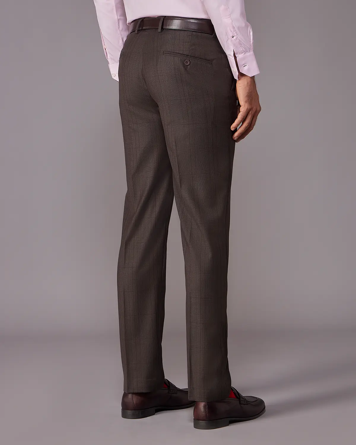 Solvero Glen Plaid Wool Dress Pants - Brown - Image 2