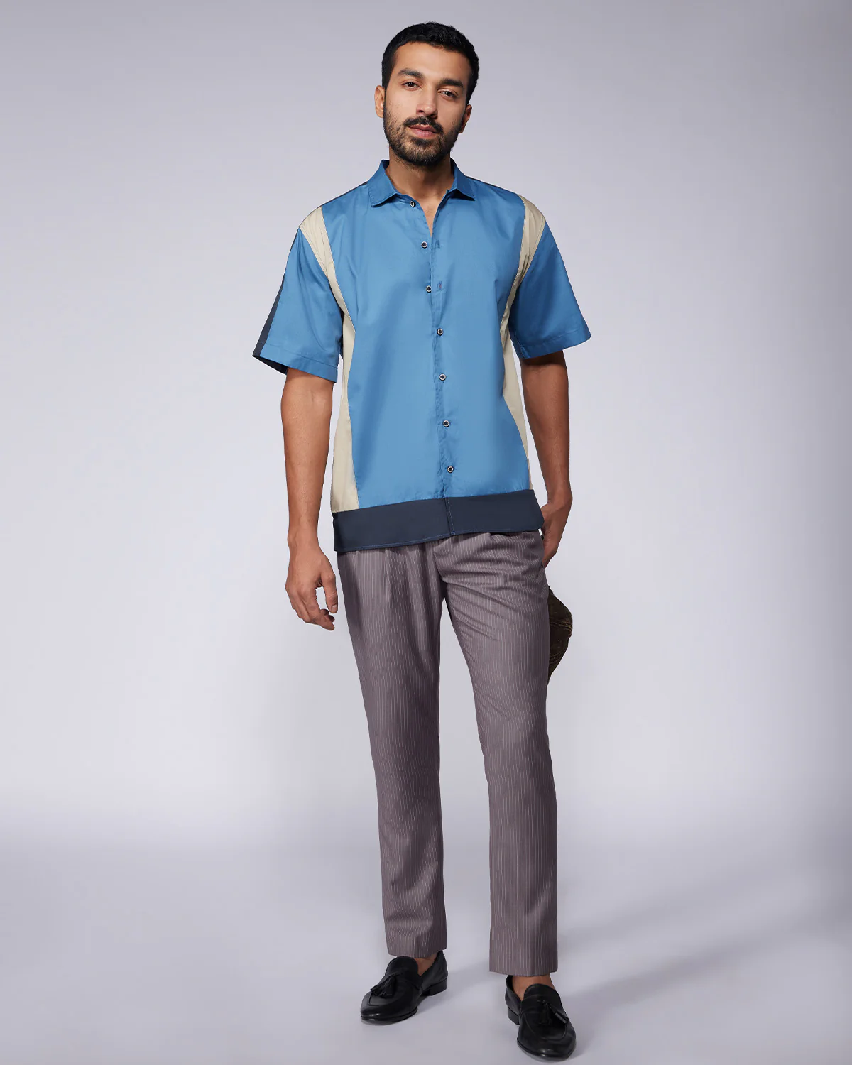 Steel Blue Half-Sleeve Cut & Sew Shirt - Image 4