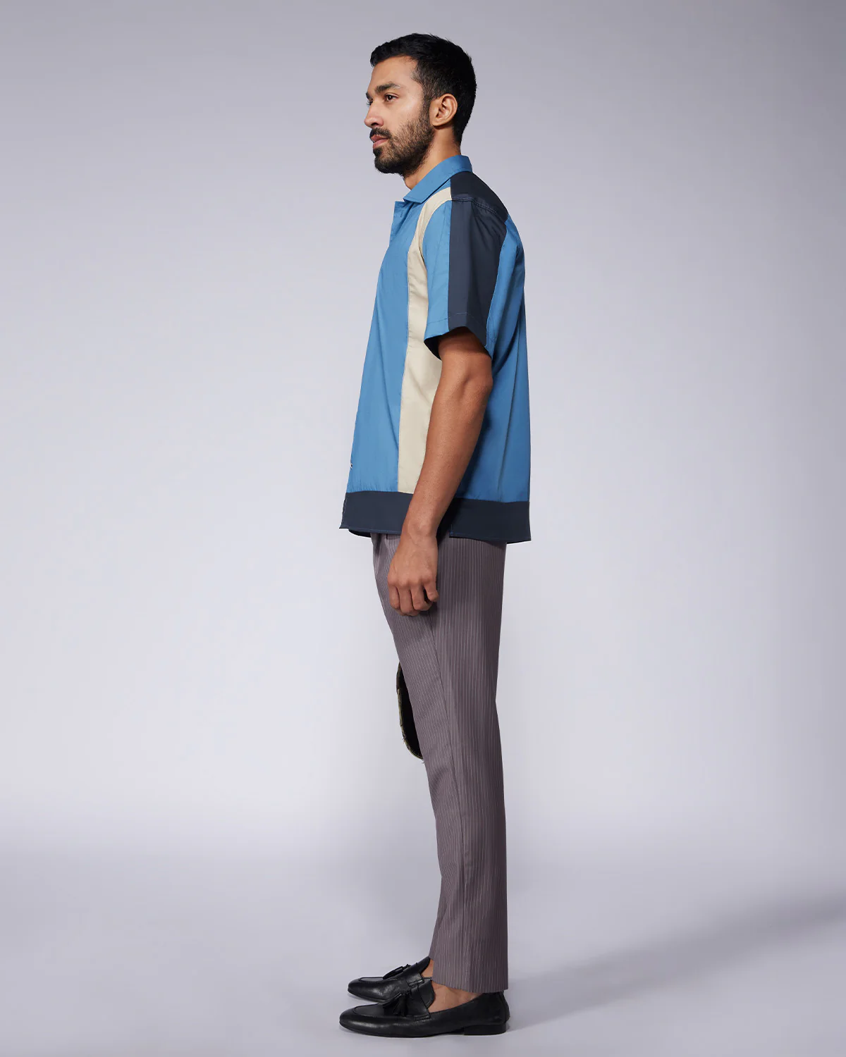 Steel Blue Half-Sleeve Cut & Sew Shirt - Image 5